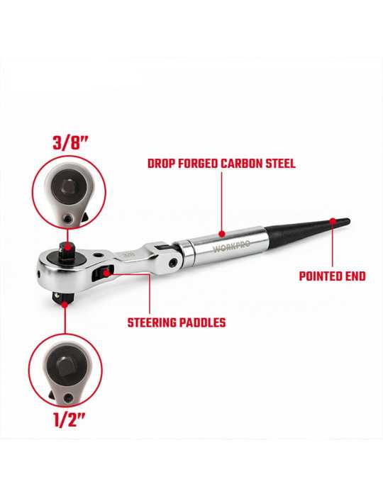 Carraca 2 en 1, Reversible ½-3/8 pulg, 24 Dientes WORKPRO