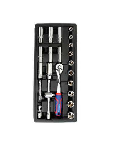 Llave de Carraca y Vasos 3/8 pulg, Juego 23 Piezas, Métrico WORKPRO