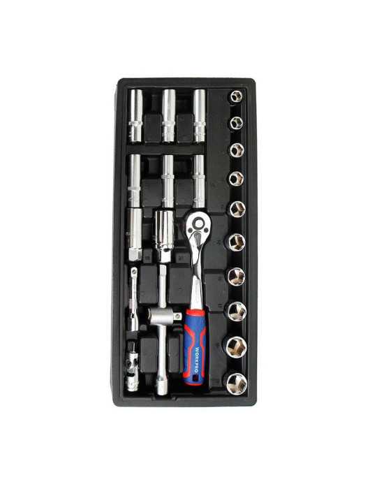Llave de Carraca y Vasos 3/8 pulg, Juego 23 Piezas, Métrico WORKPRO