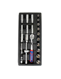 Llave de Carraca y Vasos 3/8 pulg, Juego 23 Piezas, Métrico WORKPRO