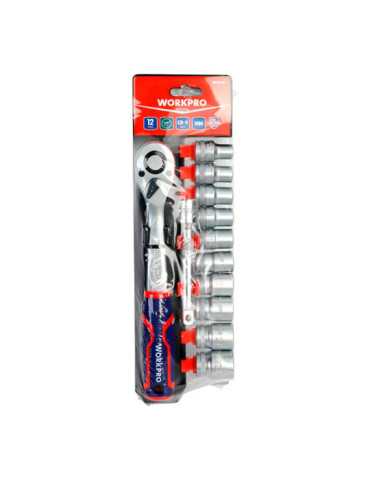 Llave de Carraca y Vasos ½ pulg, Acabado Mate, Juego de 12 Piezas, Métrico WORKPRO 2