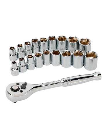 Llave de Carraca y Vasos 3/8 pulg, Juego 19 Piezas, Métrico-Sae WORKPRO 2