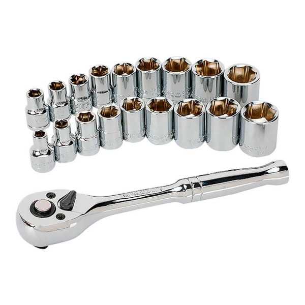 Llave de Carraca y Vasos 3/8 pulg, Juego 19 Piezas, Métrico-Sae WORKPRO