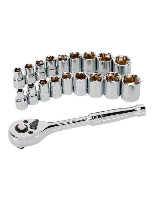 Llave de Carraca y Vasos 3/8 pulg, Juego 19 Piezas, Métrico-Sae WORKPRO