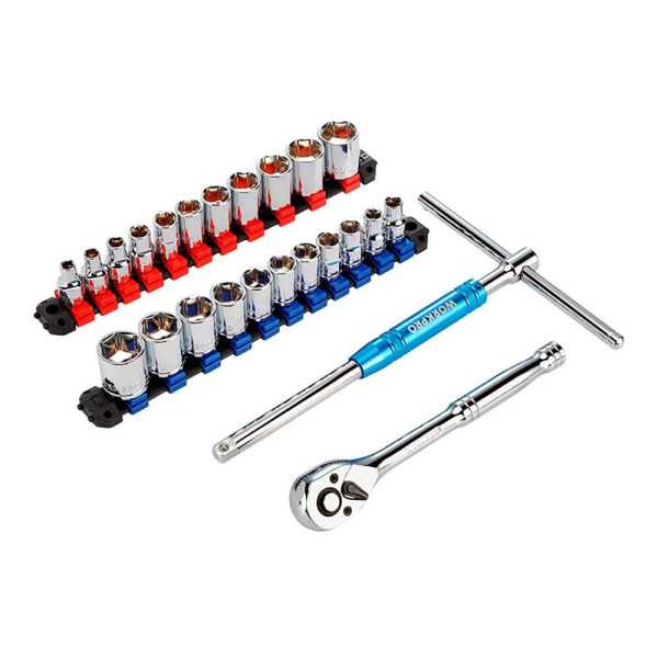 Llave de Carraca y Vasos 3/8 pulg, Juego 24 Piezas, Métrico-Sae WORKPRO