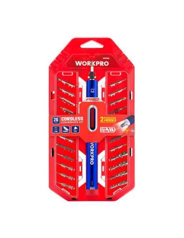 Kit Destornillador de Precisión Recargable 3,6 V USB, 26 Accesorios WORKPRO