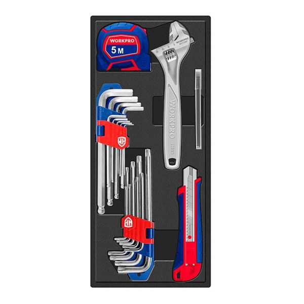 Juego de Herramientas Mixtas, Llave Ajustable Apertura 30mm, 31 Piezas, Serie Modular WORKPRO