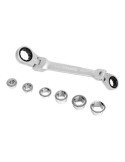 Llave de Estrella Doble con Carraca, Articulada, 6 Bocas Intercambiables, Cr-V, 14 x 19 mm, 7 Piezas WORKPRO