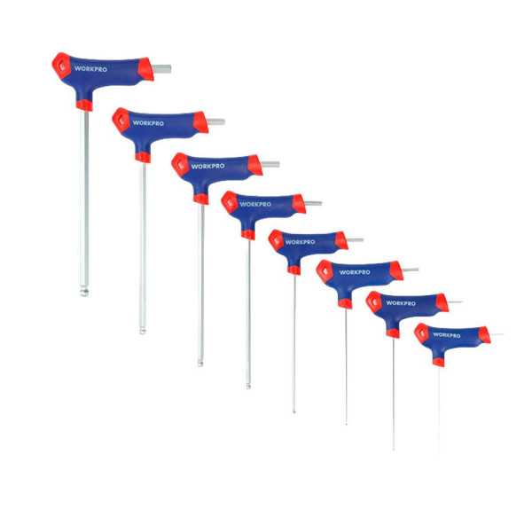 Llaves Allen Mango en T, Punta Esférica, 2-10 mm, Juego 8 Piezas, Serie Modular WORKPRO