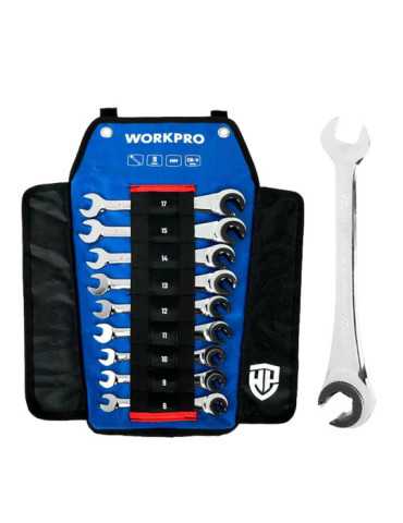 Llave Mixta con Carraca Abierta, 8 - 18 mm, Juego 9 Piezas WORKPRO