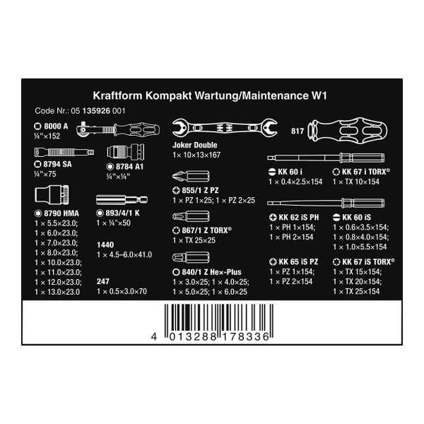 Kit Mantenimiento W1, 35 Piezas WERA