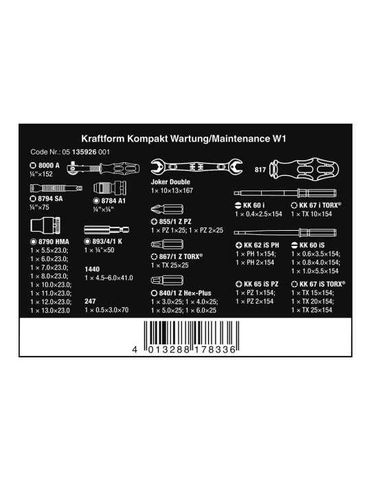 Kit Mantenimiento W1, 35 Piezas WERA