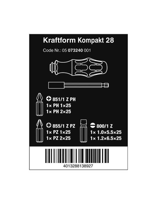 Destornillador Extensible Porta-Puntas, 6 Puntas, Kompakt 28 WERA