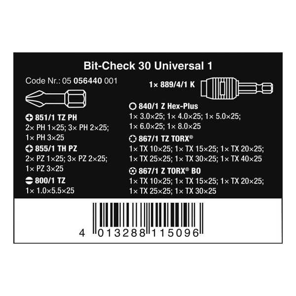 Puntas Bit-Check Universal 1, 30 Piezas WERA
