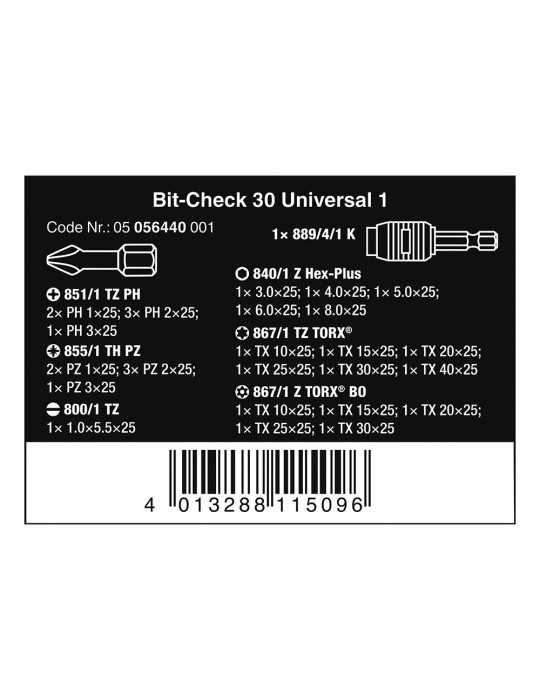Puntas Bit-Check Universal 1, 30 Piezas WERA