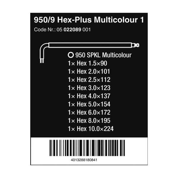 Llaves Hexagonales Acodadas Métricas Multicolor, Juego 9 Piezas WERA