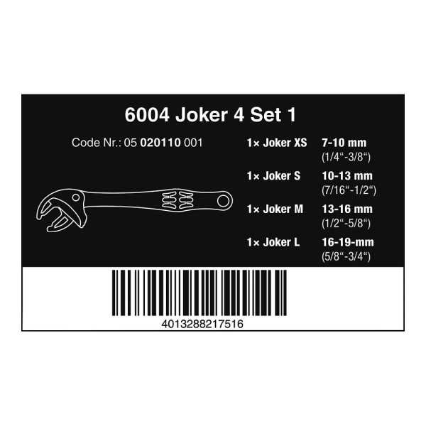 Llaves Boca Ajustable Joker 6004, Juego 4 Piezas WERA