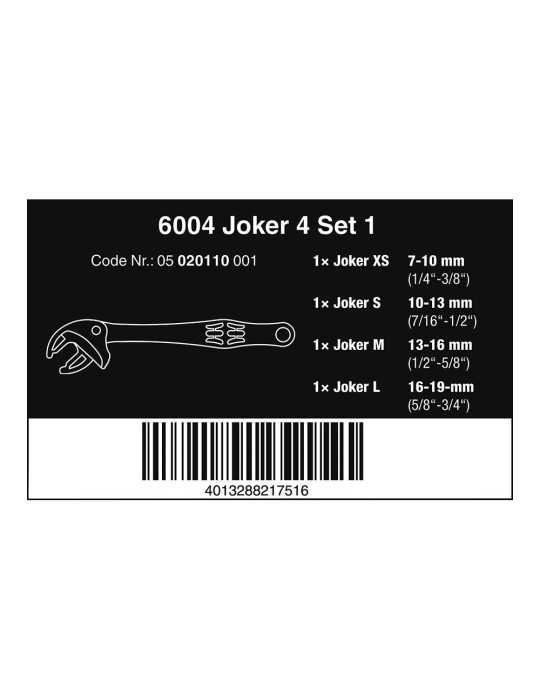 Llaves Boca Ajustable Joker 6004, Juego 4 Piezas WERA