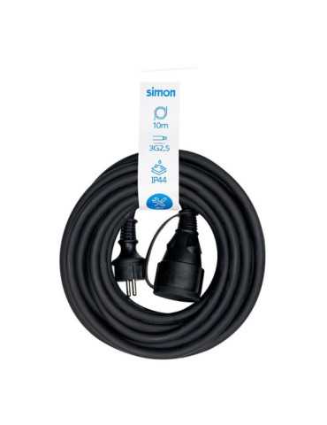 Prolongador Profesional 10 m, IP44, H07RN-F 3 G 2,5 mm², 1 Toma con Tapa, 16 A 250 V~, Negro SIMON
