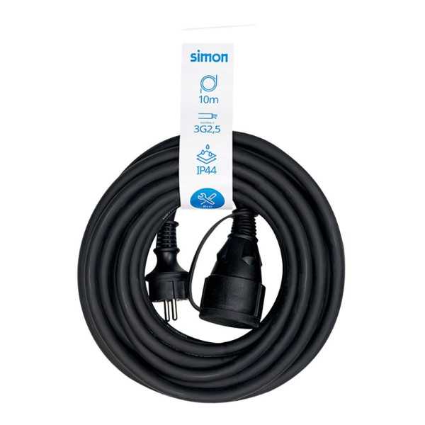 Prolongador Profesional 10 m, IP44, H07RN-F 3 G 2,5 mm², 1 Toma con Tapa, 16 A 250 V~, Negro SIMON