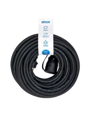 Prolongador Profesional 20 m, IP44, H07RN-F 3 G 2,5 mm², 1 Toma con Tapa, 16 A 250 V~, Negro SIMON