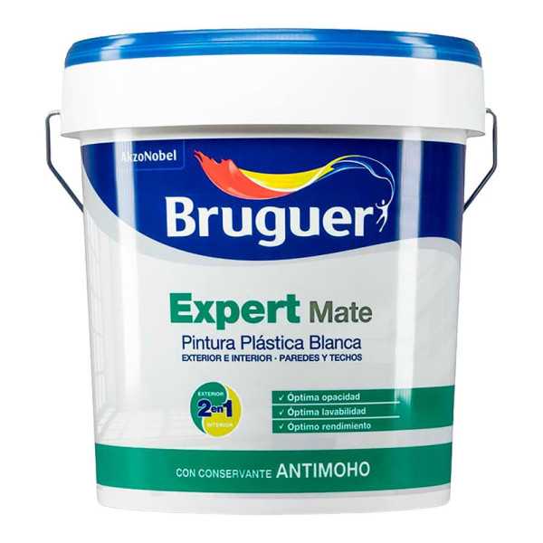 Pintura Plástica Acrílica Estirenada Interior/Exterior, Antimoho Expert, Blanco Mate, 15 l BRUGUER