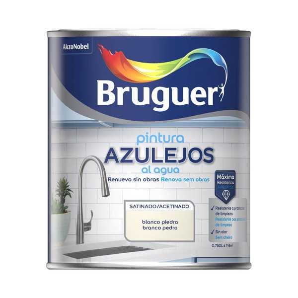 Pintura Azulejos al Agua Blanco Piedra Satinado 750 ml BRUGUER