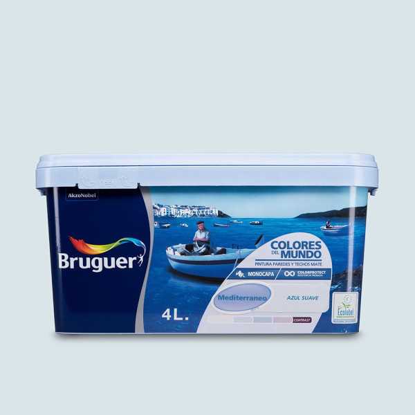 Pintura Paredes y Techos, Color Mediterráneo Azul Suave, 4 l BRUGUER