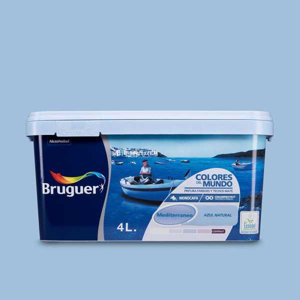 Pintura Paredes y Techos, Color Mediterráneo Azul Natural, 4 l BRUGUER