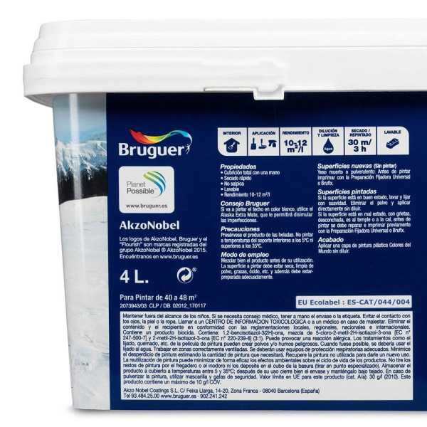 Pintura Paredes y Techos, Color Patagonia Perla Natural, 4 l BRUGUER