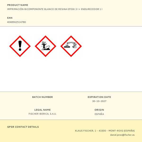 Imprimación Bicomponente Blanco de Resina Epoxi 3 l + Endurecedor 1 l FISCHER