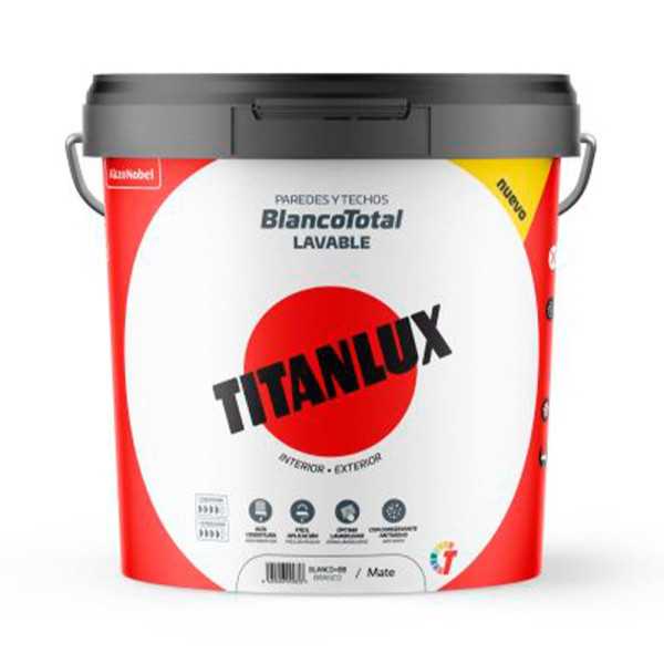 Pintura Plástica Acrílica Estirenada, Interior/Exterior, Blanco Total, 14 l TITANLUX