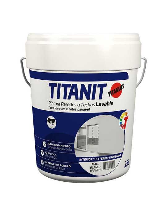 Pintura Plástica Acrílica Estirenada Interior/Exterior Lavable Titanit Blanco Mate 15 L TITAN
