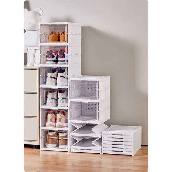 Zapatero Plegable, 6 Pares, Blanco, 25,5 x 34,5 x 105 cm FULMO
