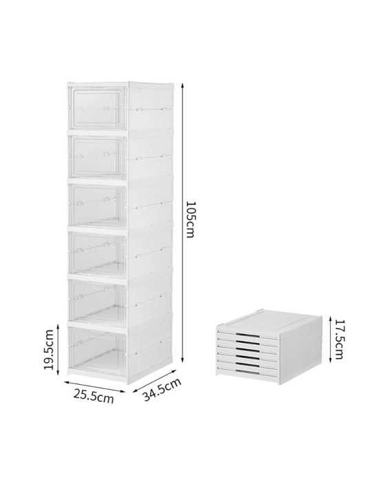 Zapatero Plegable, 6 Pares, Blanco, 25,5 x 34,5 x 105 cm FULMO