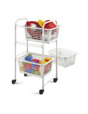 Carrito Multiuso con 3 Cestos, San Diego, Blanco, 30 x 38 x 68 cm METALTEX