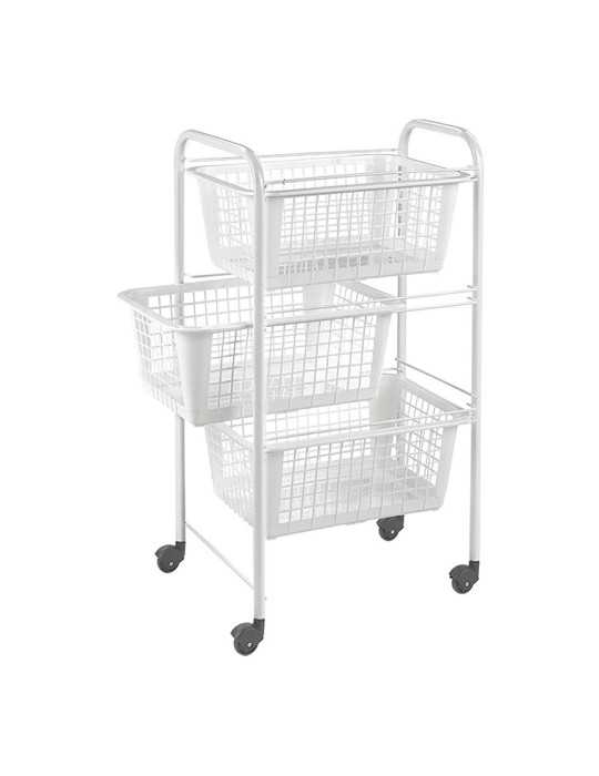 Carrito Multiuso con 3 Cestos, San Diego, Blanco, 30 x 38 x 68 cm METALTEX