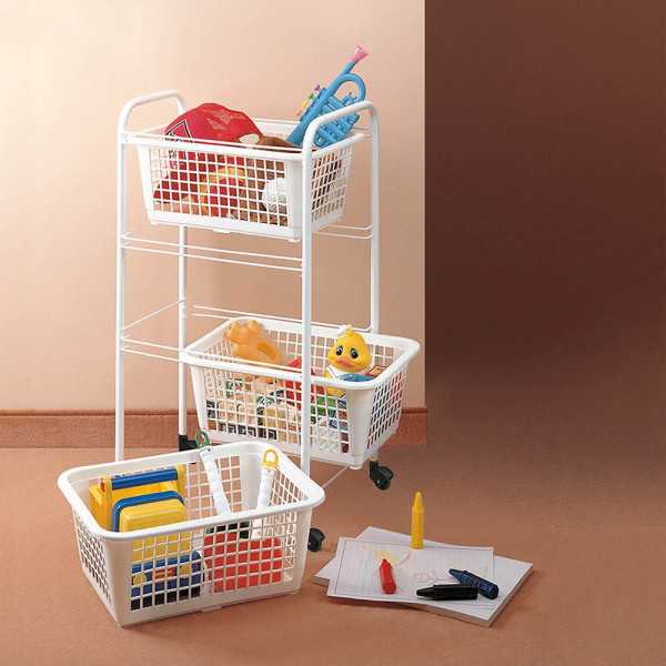 Carrito Multiuso con 3 Cestos, San Diego, Blanco, 30 x 38 x 68 cm METALTEX
