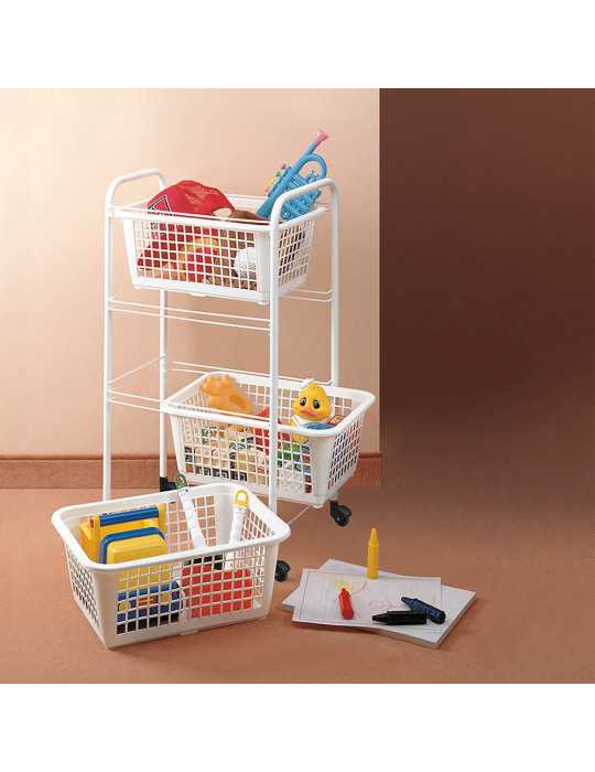 Carrito Multiuso con 3 Cestos, San Diego, Blanco, 30 x 38 x 68 cm METALTEX