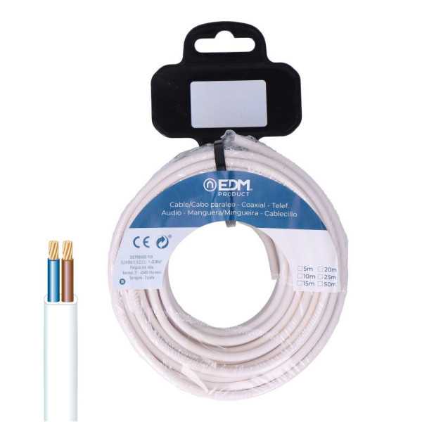 Carrete Manguera Plana 2 x 1,50 mm² Blanca, 20 m EDM