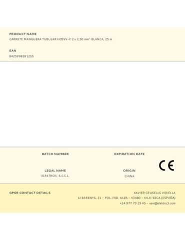 Carrete Manguera Tubular H05VV-F 2 x 2,50 mm² Blanca, 25 m EDM 2