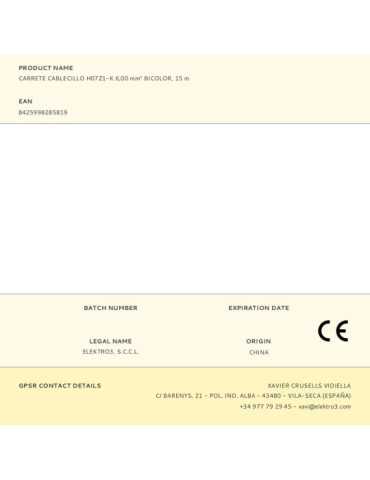 Carrete Cablecillo H07Z1-K 6,00 mm² Bicolor, 15 m EDM 2