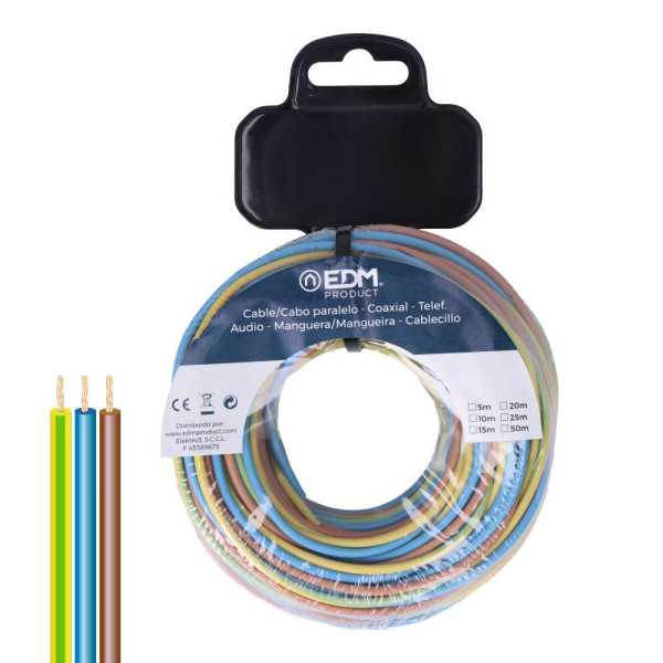 Carrete Cablecillo Trenzado H07Z1-K 3 G 2,50 mm² 3 Colores, 20 m EDM