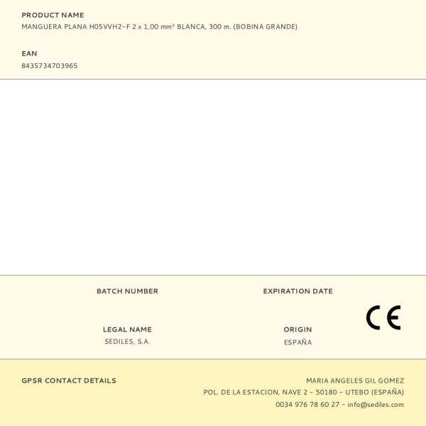 Manguera Plana H05VVH2-F 2 x 1,00 mm² Blanca, 300 m. (Bobina Grande) SEDILES