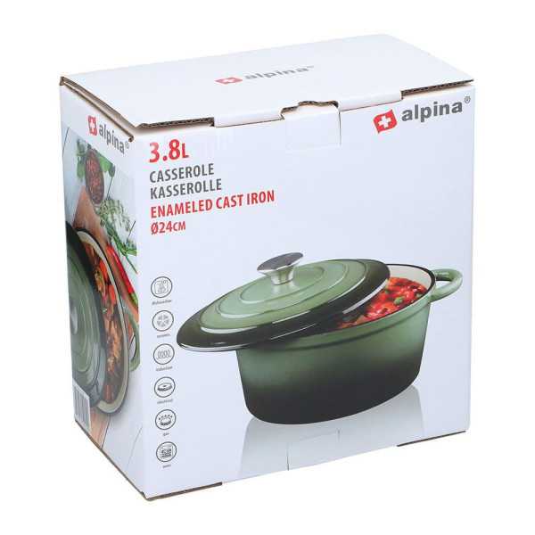 Cacerola de Hierro Fundido Esmaltado Color Verde 3,8 l, Ø24 x 11,8 cm ALPINA