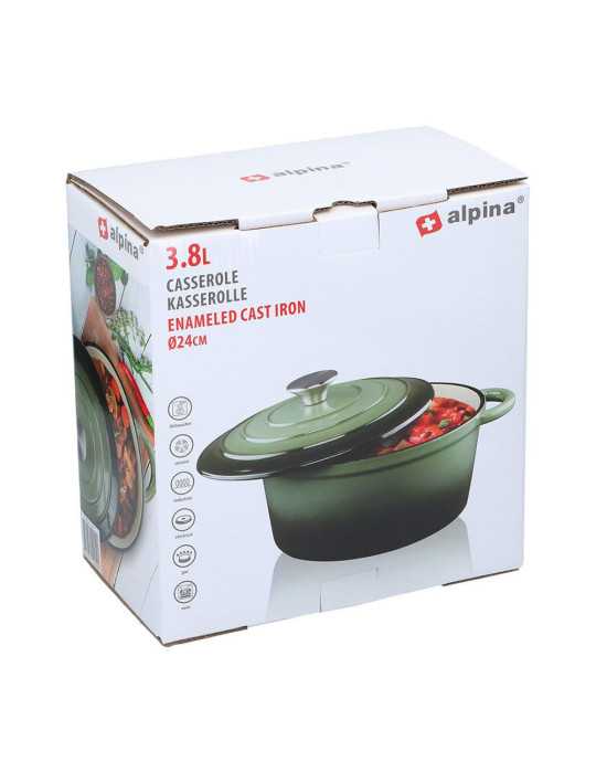 Cacerola de Hierro Fundido Esmaltado Color Verde 3,8 l, Ø24 x 11,8 cm ALPINA