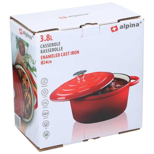 Cacerola de Hierro Fundido Esmaltado Color Rojo 3,8 l, Ø24 x 11,8 cm ALPINA