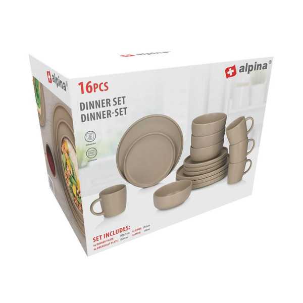 Vajilla 16 Piezas Taupe Cerámica ALPINA