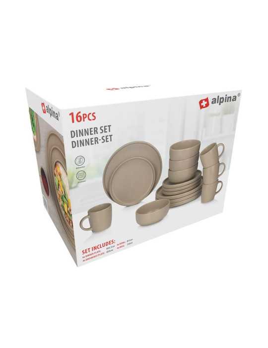 Vajilla 16 Piezas Taupe Cerámica ALPINA
