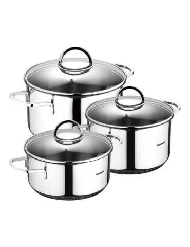 Batería 6 Piezas de Acero Inoxidable para Inducción, Cazuela con Tapa Ø16 cm / Cazuela con Tapa Ø18 cm / Cazuela con BERGNER